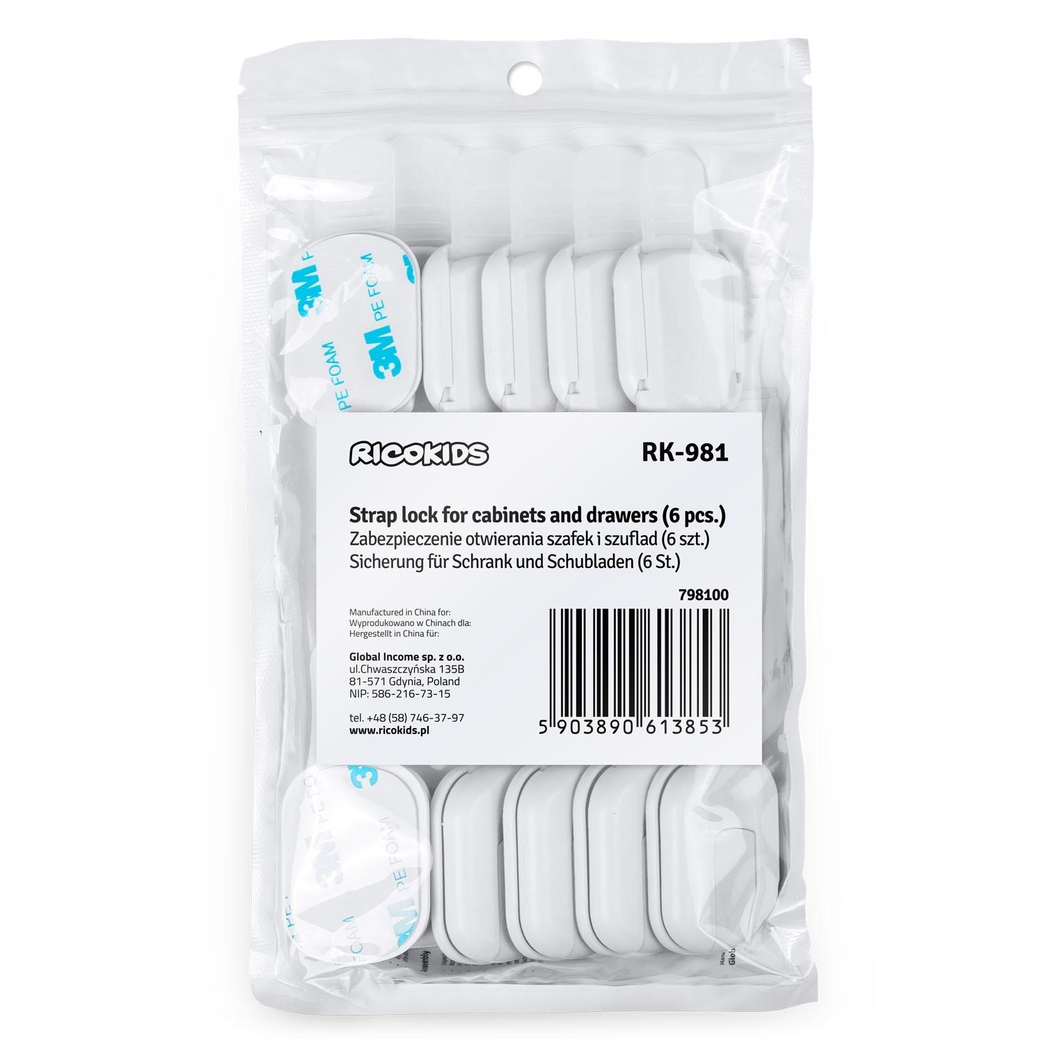 B2X  Serrure de sécurité pour portes d'armoires Ricokids 798100, paquet de 6, blanc 