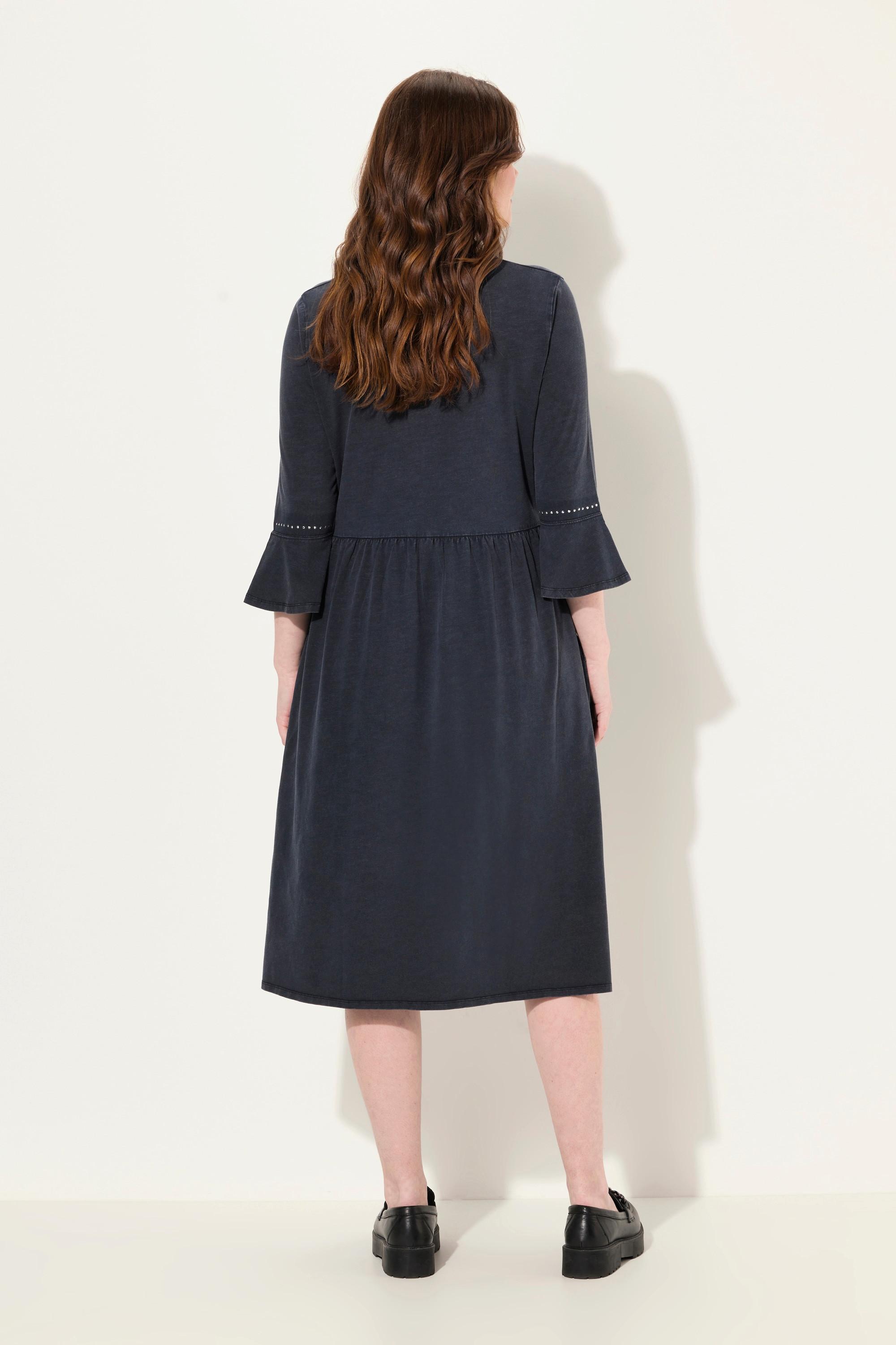 Ulla Popken Robe en jersey A-ligne avec bords roulottés et manches 3/4  