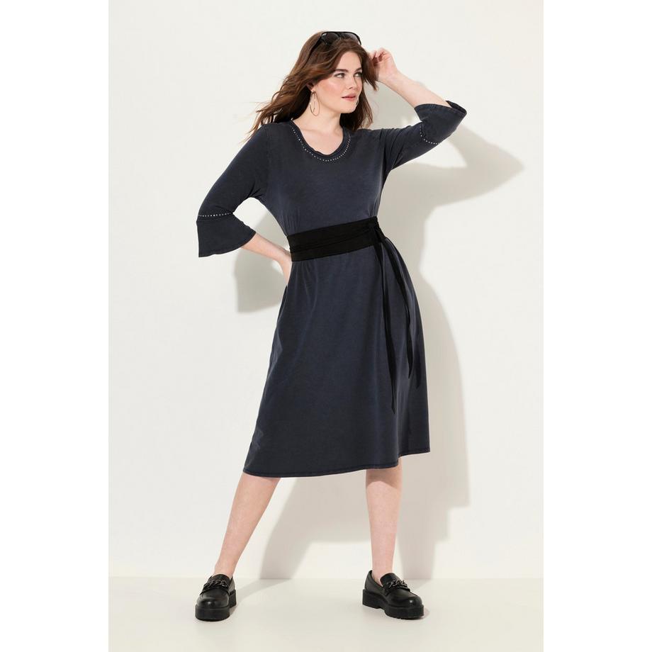 Ulla Popken Jerseykleid A-Linie mit Rollkanten und 3/4-Ärmeln  