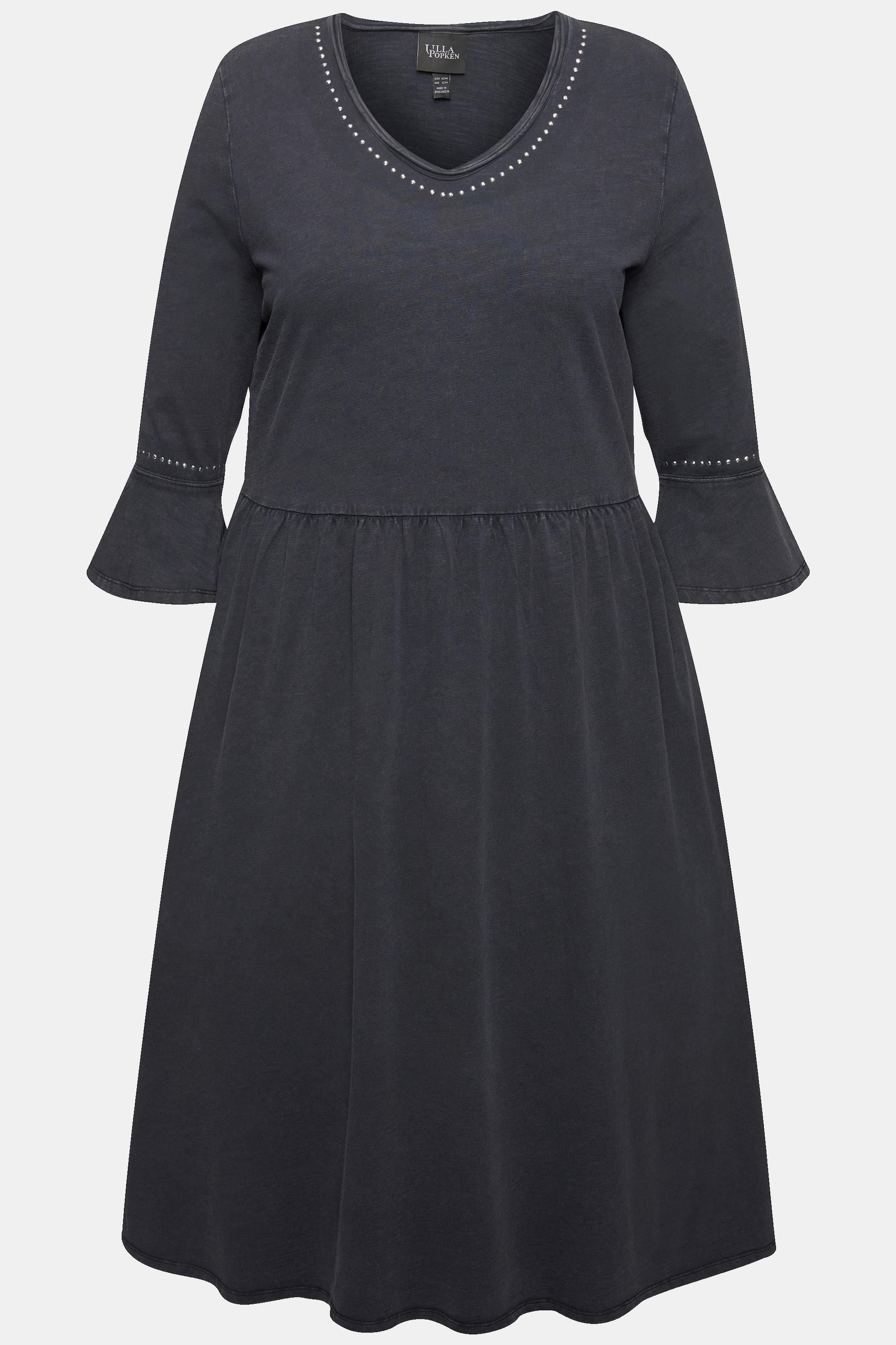 Ulla Popken Robe en jersey A-ligne avec bords roulottés et manches 3/4  