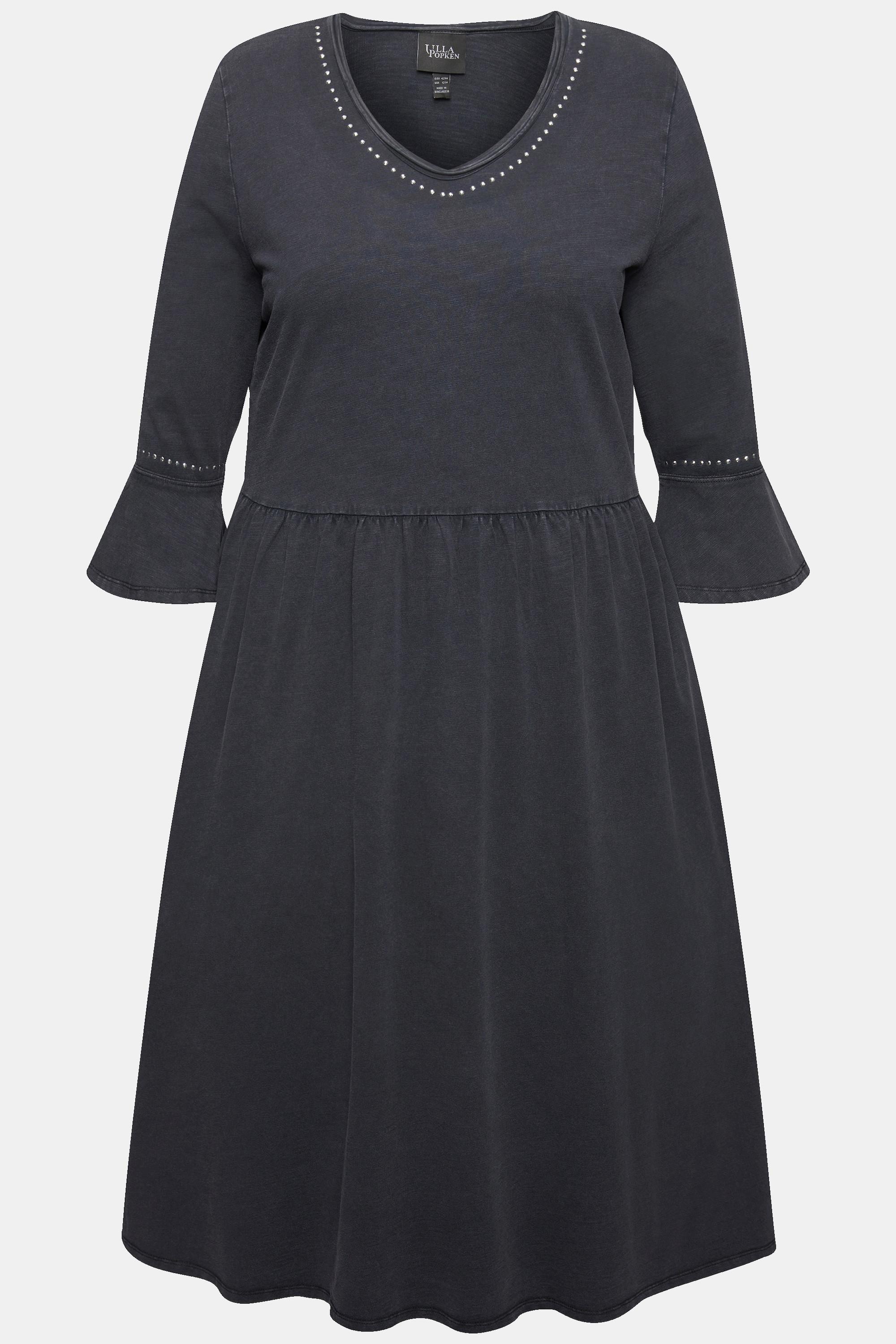 Ulla Popken  Jerseykleid, Rollkanten, A-Linie, V-Ausschnitt, 3/4-Arm 