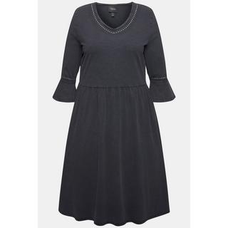 Ulla Popken  Jerseykleid, Rollkanten, A-Linie, V-Ausschnitt, 3/4-Arm 