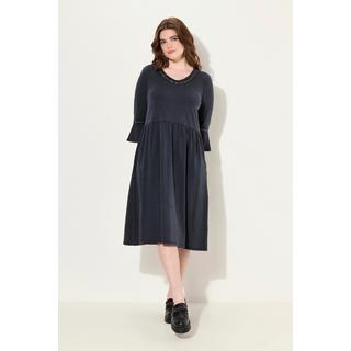 Ulla Popken  Jerseykleid, Rollkanten, A-Linie, V-Ausschnitt, 3/4-Arm 