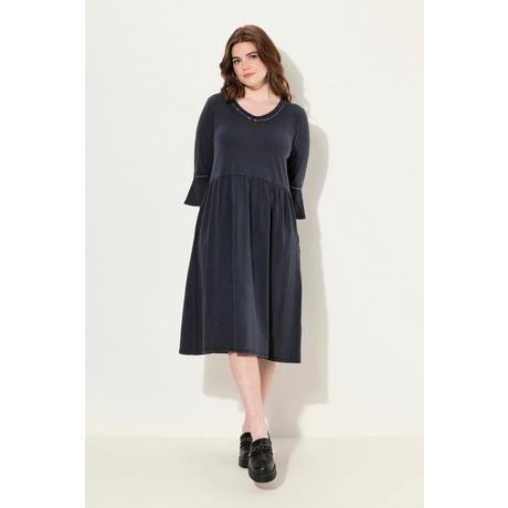 Ulla Popken Robe en jersey A-ligne avec bords roulottés et manches 3/4  