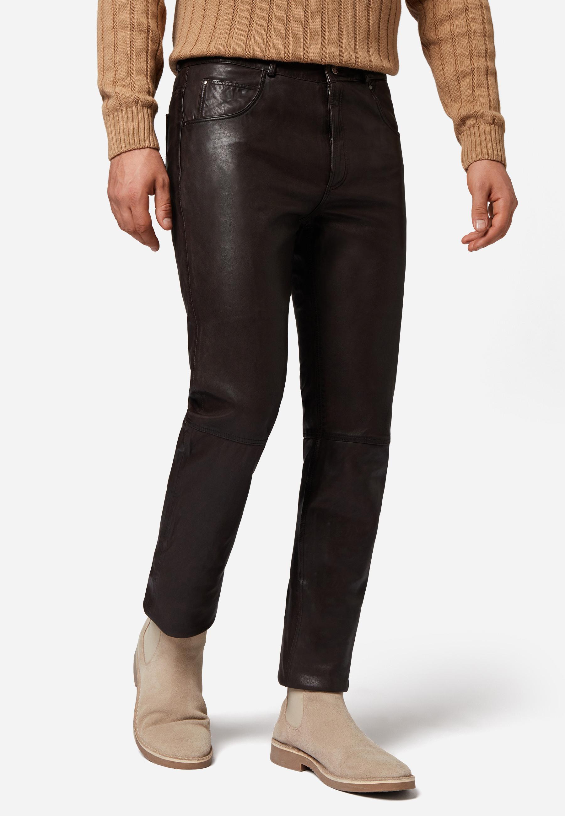 RICANO  Pantalon en cuir pour homme, Trant Pant, jeans en cuir à cinq poches en cuir d'agneau lavé. 