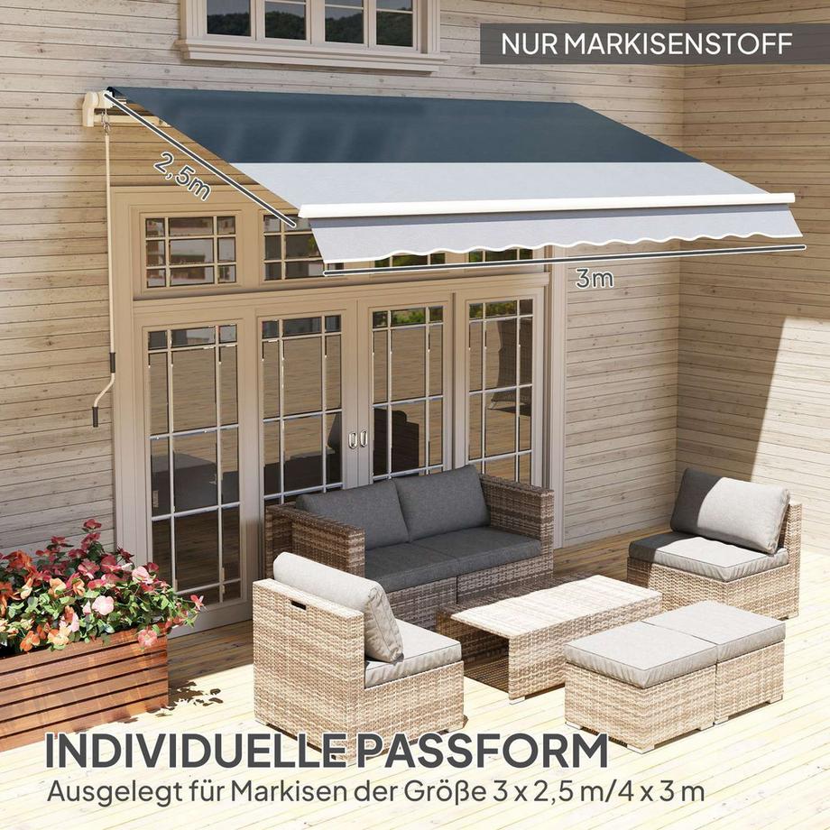 Northio Markisenbespannung Markisenstoff mit Volant Wasserabweisend Ersatzstoff für 3 x 2,5 m Markisen Markisentuch Markisestoff Sonnenschutz für Garten Balkon Hof Grau Aosom  