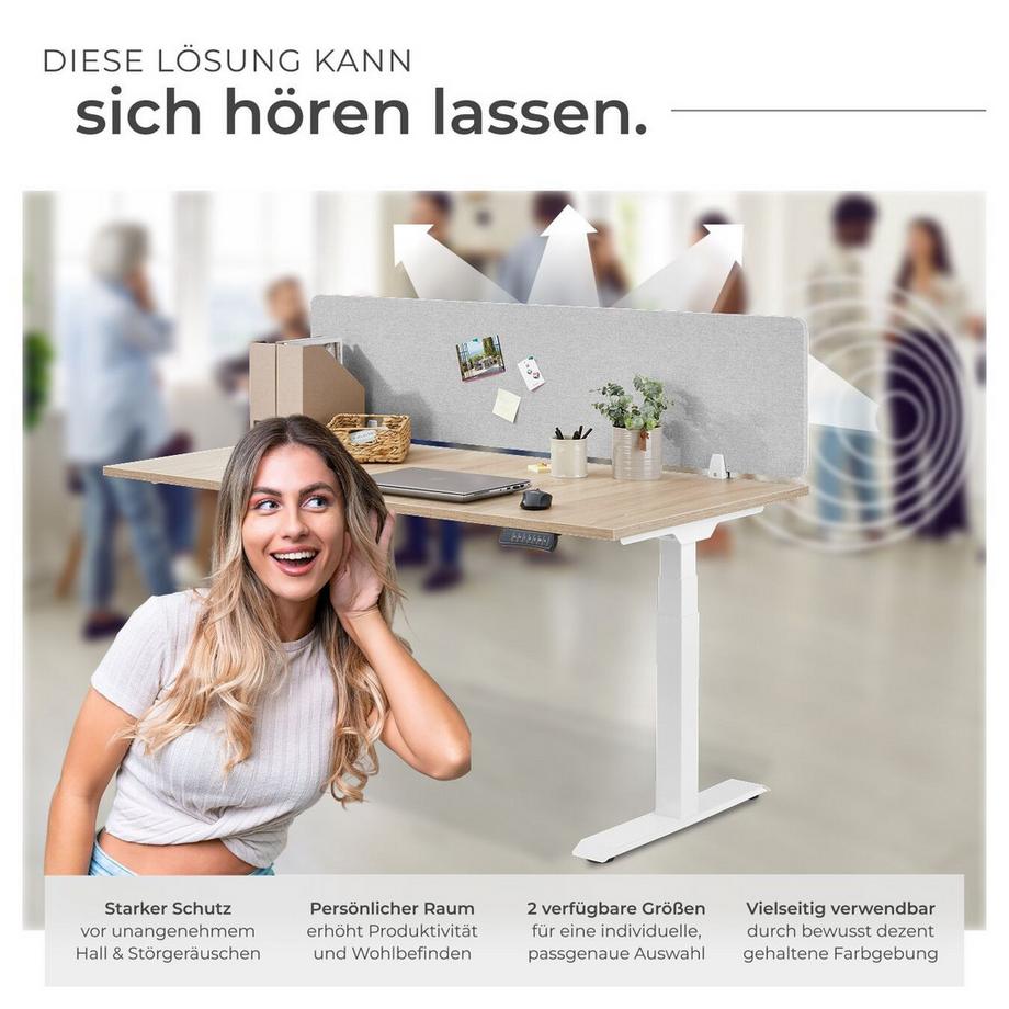 Tectake  Schreibtisch Trennwand Noisy in 2 Größen mit schallabsorbierendem PET-Kern 