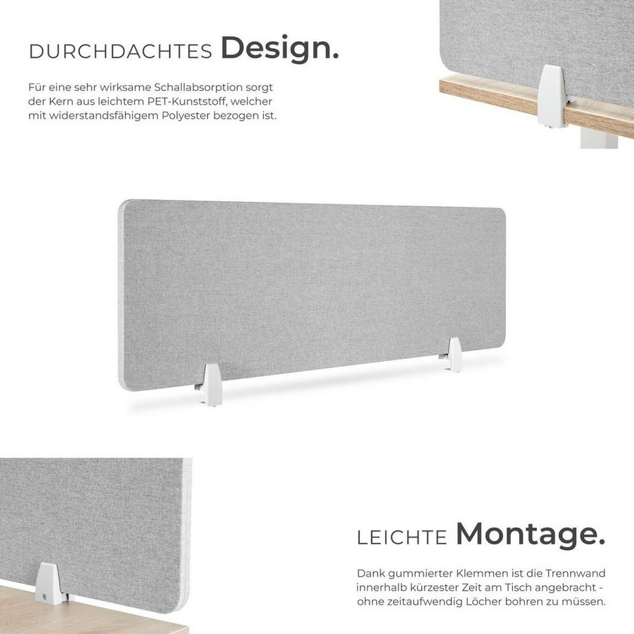 Tectake  Schreibtisch Trennwand Noisy in 2 Größen mit schallabsorbierendem PET-Kern 