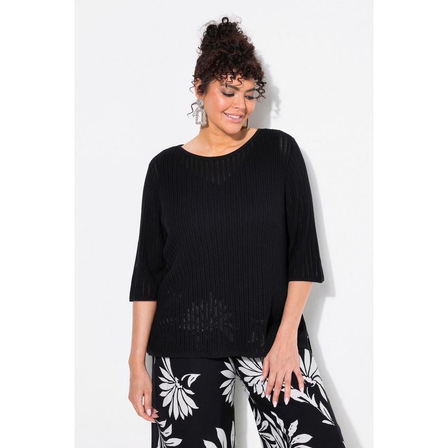 Ulla Popken Maglione a punto ajour Scollo a barca Mezze maniche  