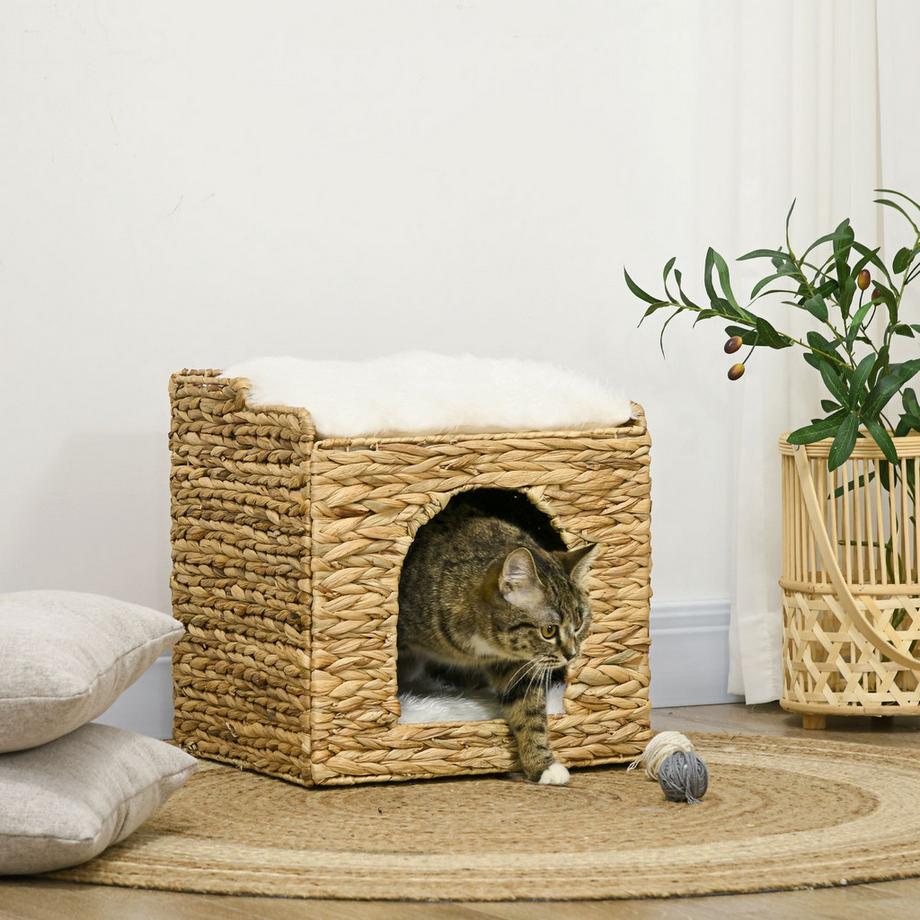 Northio  Rattan Katzenhöhle 2-Ebenen Kissen Wasserhyazinthe Braun Bis 5Kg 