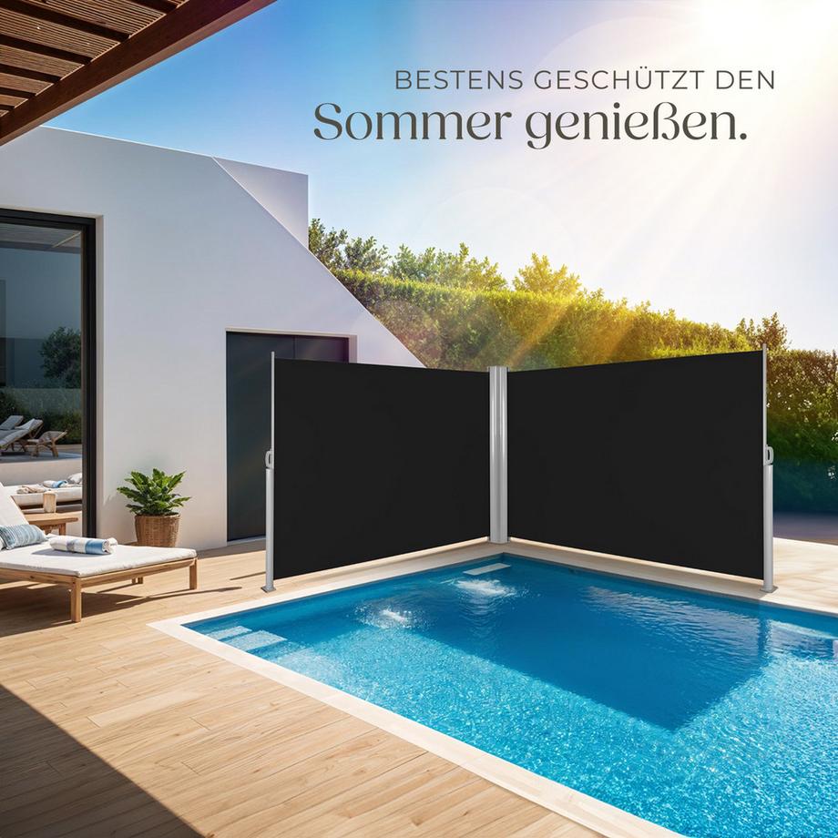 Tectake Aluminium Doppel-Seitenmarkise  ausziehbar, blickdicht wetterfest  