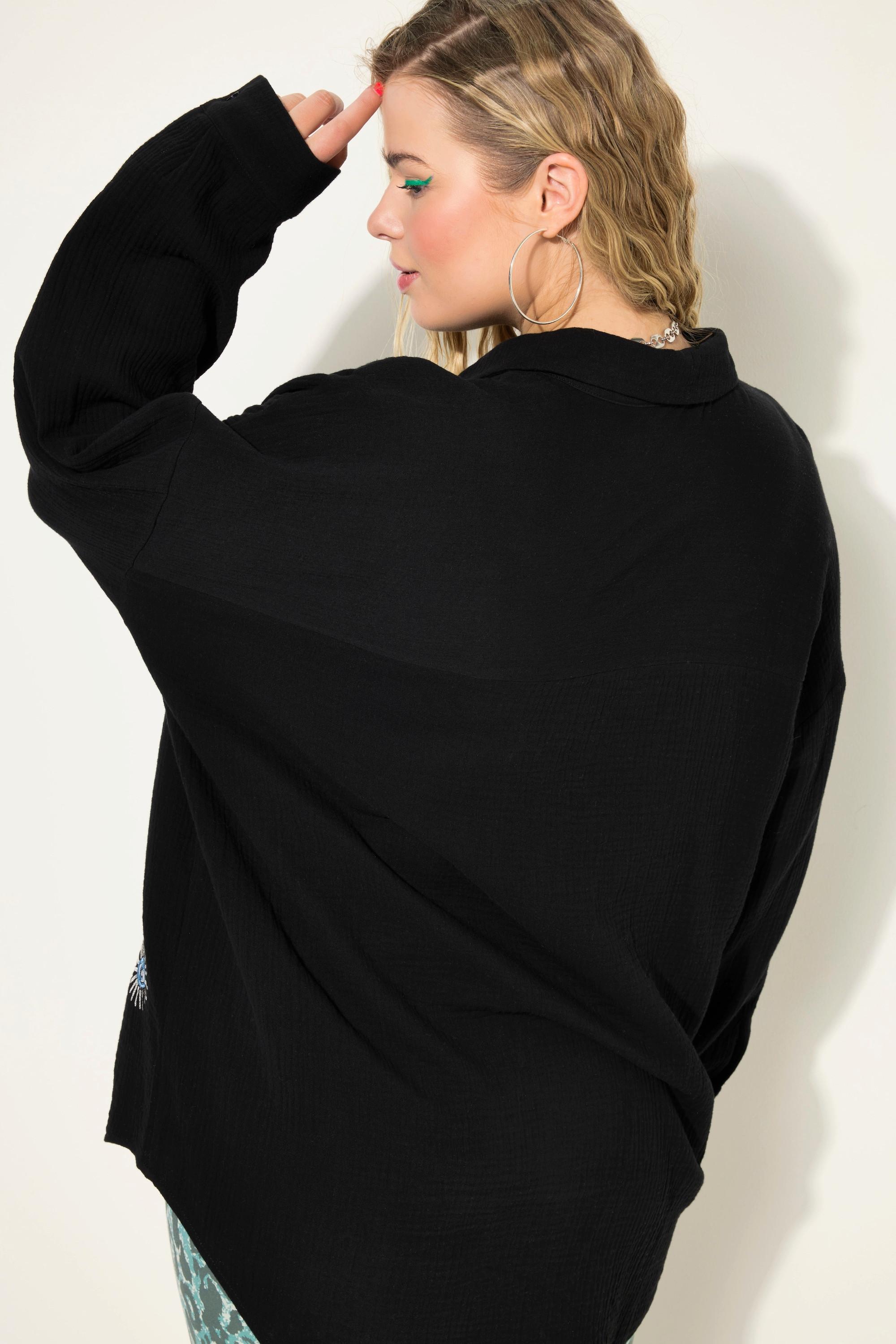 Studio Untold  Blusa dal taglio oversize in mussola con ricami di occhi e maniche lunghe 