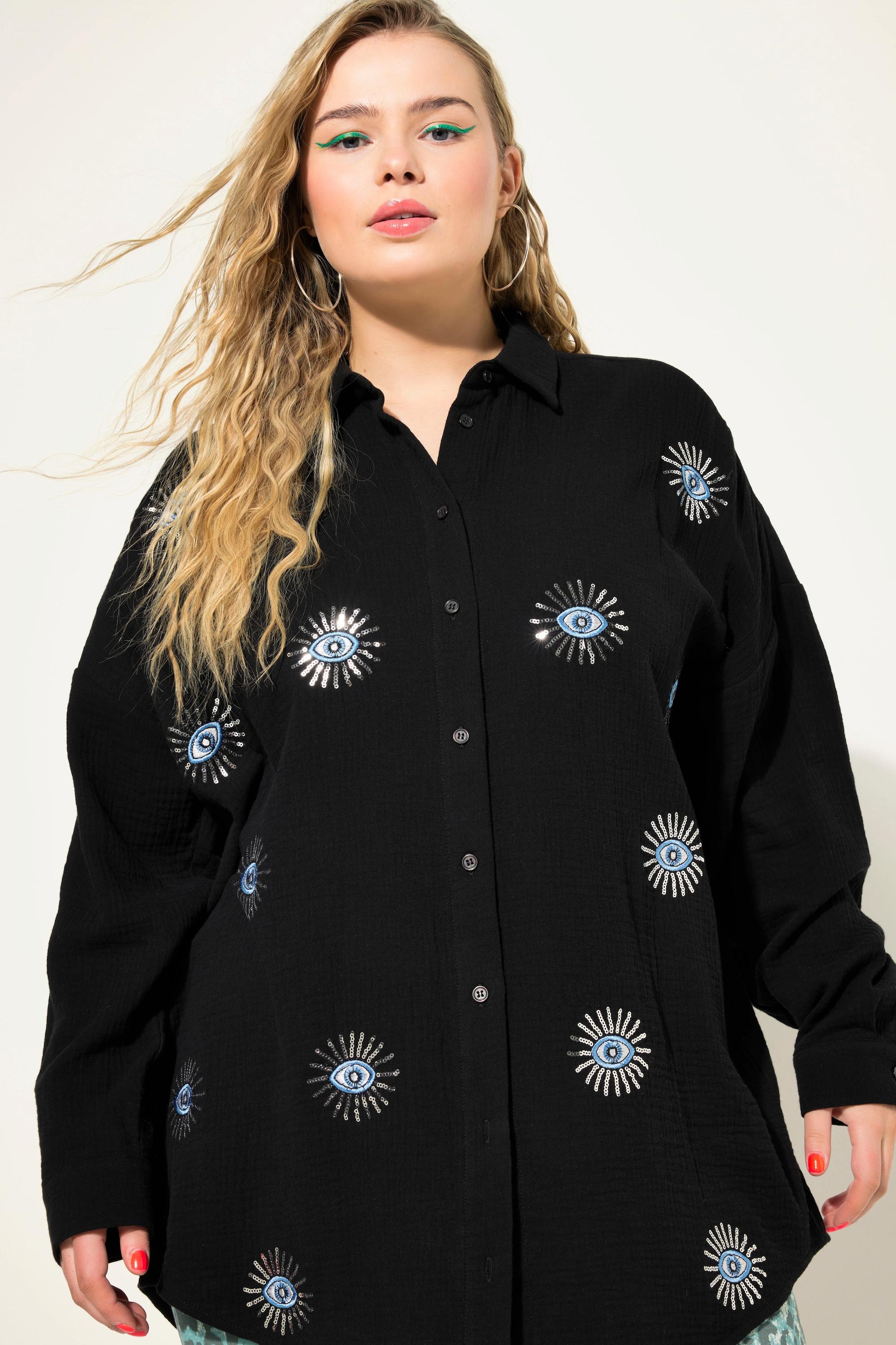 Studio Untold  Blusa dal taglio oversize in mussola con ricami di occhi e maniche lunghe 