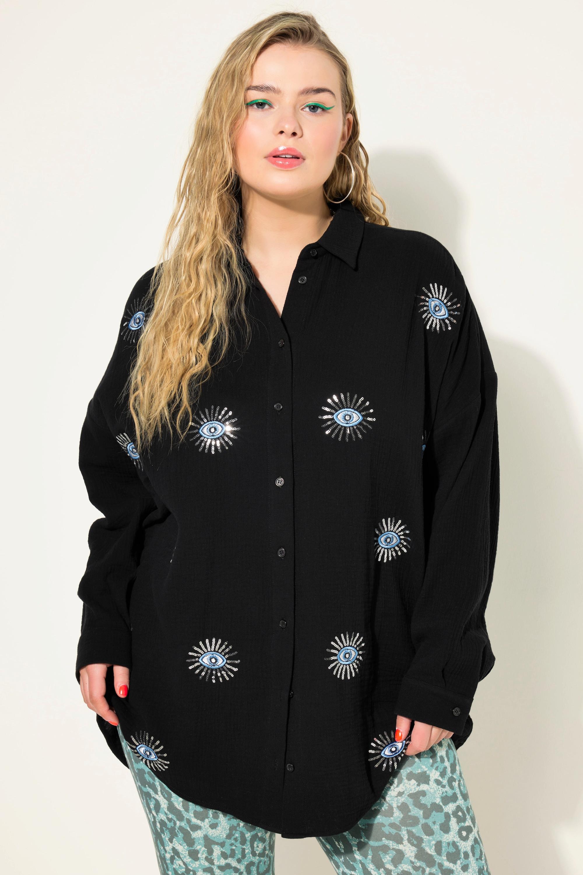 Studio Untold  Blusa dal taglio oversize in mussola con ricami di occhi e maniche lunghe 