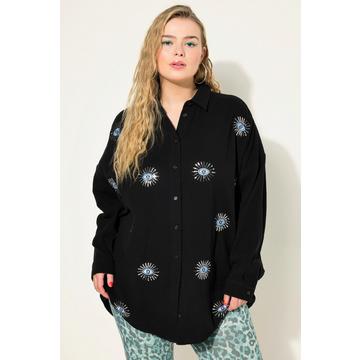 Blusa dal taglio oversize in mussola con ricami di occhi e maniche lunghe