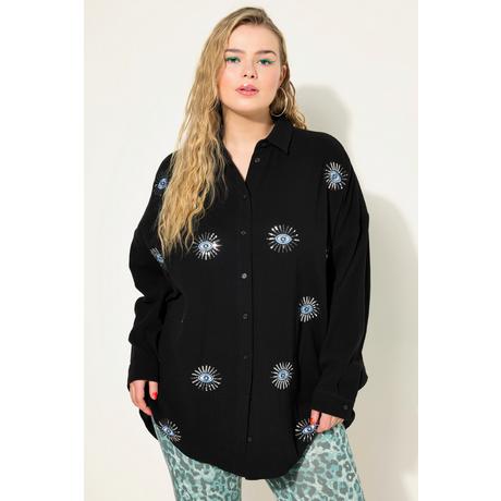 Studio Untold  Blouse en mousseline oversized. Yeux brodés et manches longues 