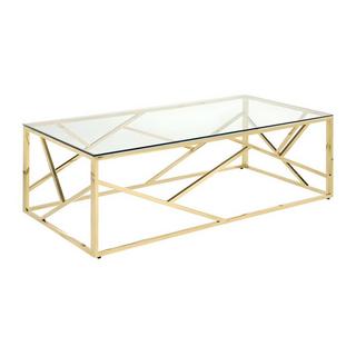 Vente-unique Table basse ATHENA Verre trempé acier Doré  