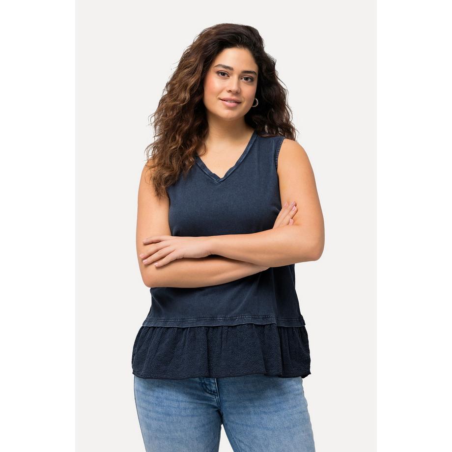 Ulla Popken Ärmelloses Top mit Stickerei-Bordüre V-Ausschnitt  