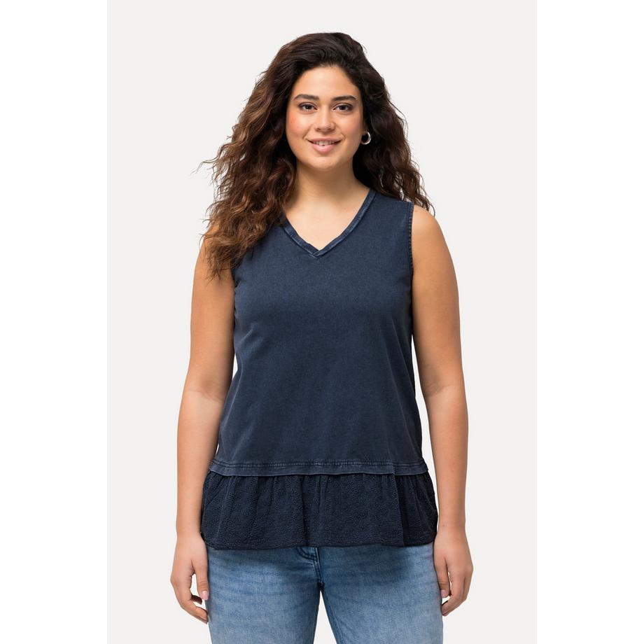 Ulla Popken Ärmelloses Top mit Stickerei-Bordüre V-Ausschnitt  