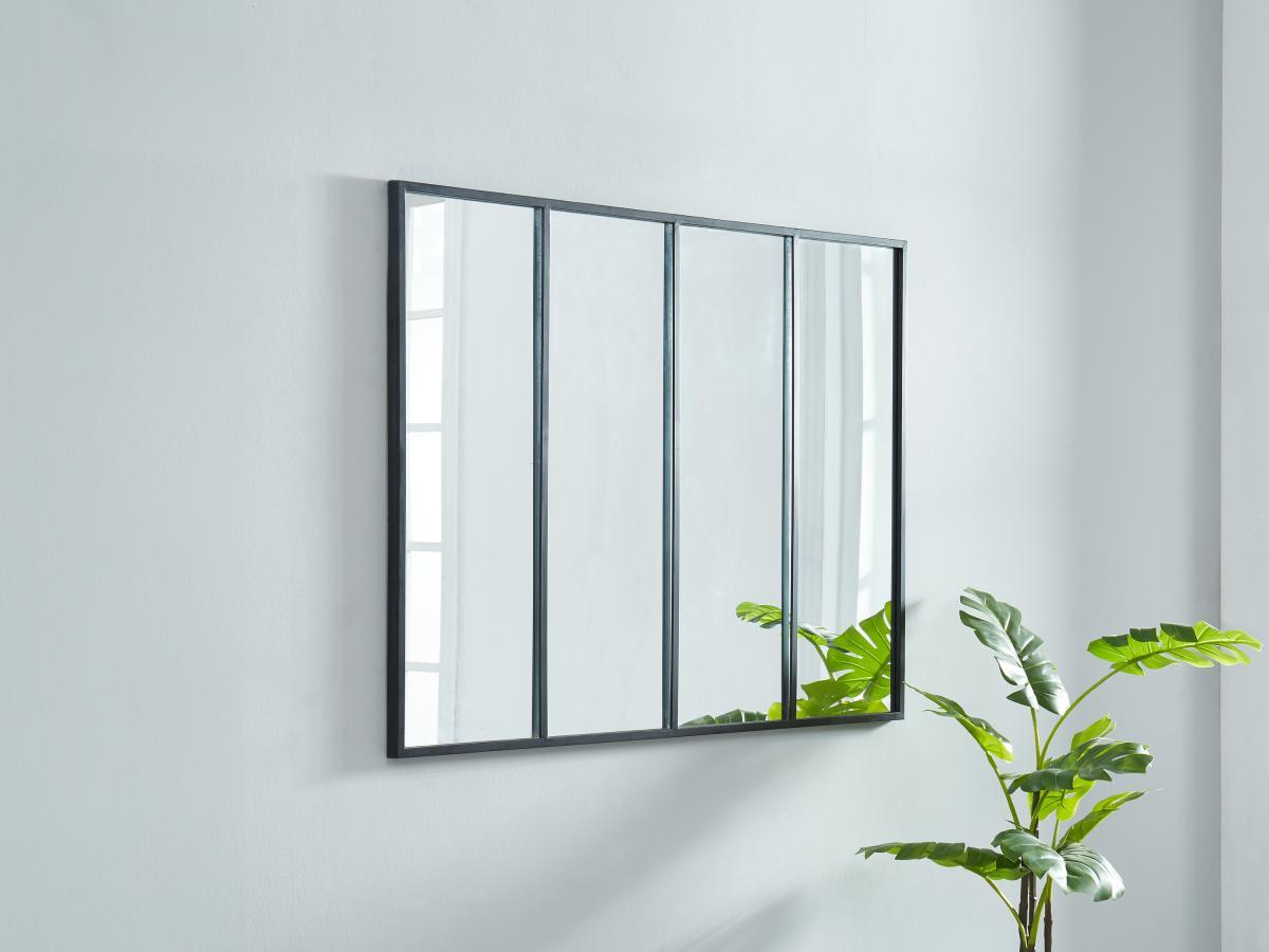 Vente-unique Miroir fenêtre atelier style industriel en métal - L. 120 x H. 90 cm - Noir - DUDLEY  