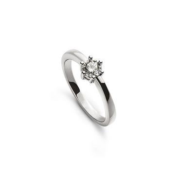 Bague solitaire serti 6 griffes or blanc 750, brillant 0.33ct.