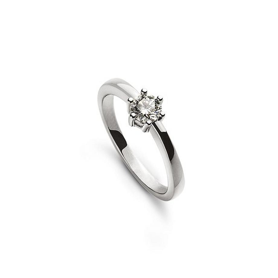 MUAU Schmuck  Bague solitaire serti 6 griffes or blanc 750, brillant 0.33ct. 