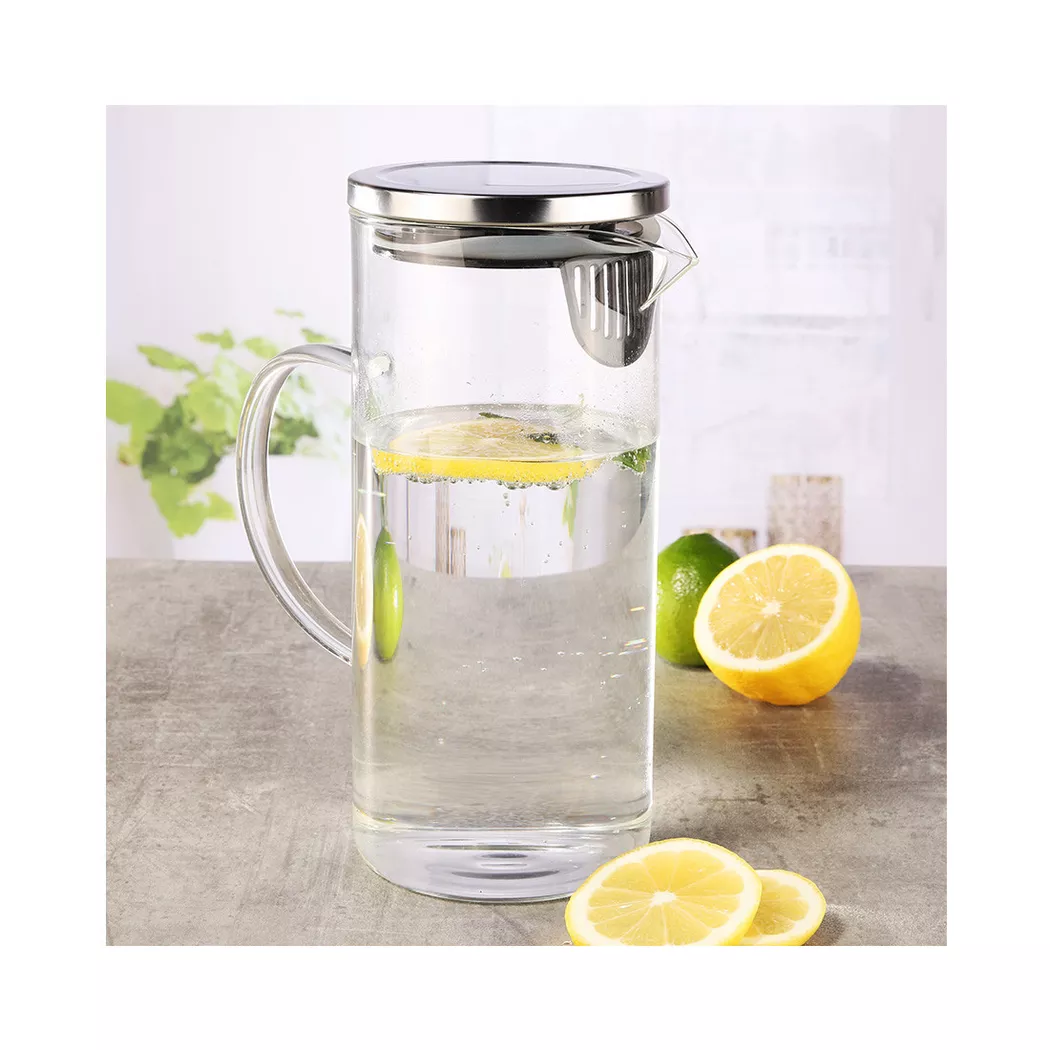FS-STAR – Kühlschrank Krug 1.3L aus Glas mit Edelstahldeckel, One Size