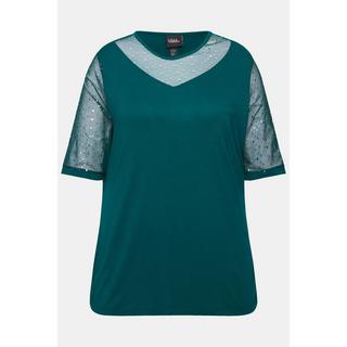 Ulla Popken  T-Shirt, Classic Fit, Mesh mit Pailletten, Jersey-Unterlage 