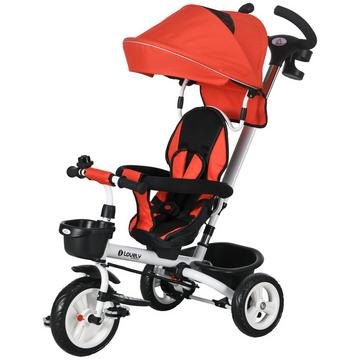 Triciclo per bambini 6 in 1 con barra di spinta, capottina, cintura, cestino portaoggetti, 18+ mesi