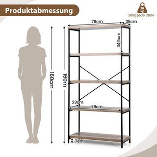 Northix Bücherregal mit 5 Ebenen & Metallrahmen & Industrie-Design Standregal Büroregal Grau  