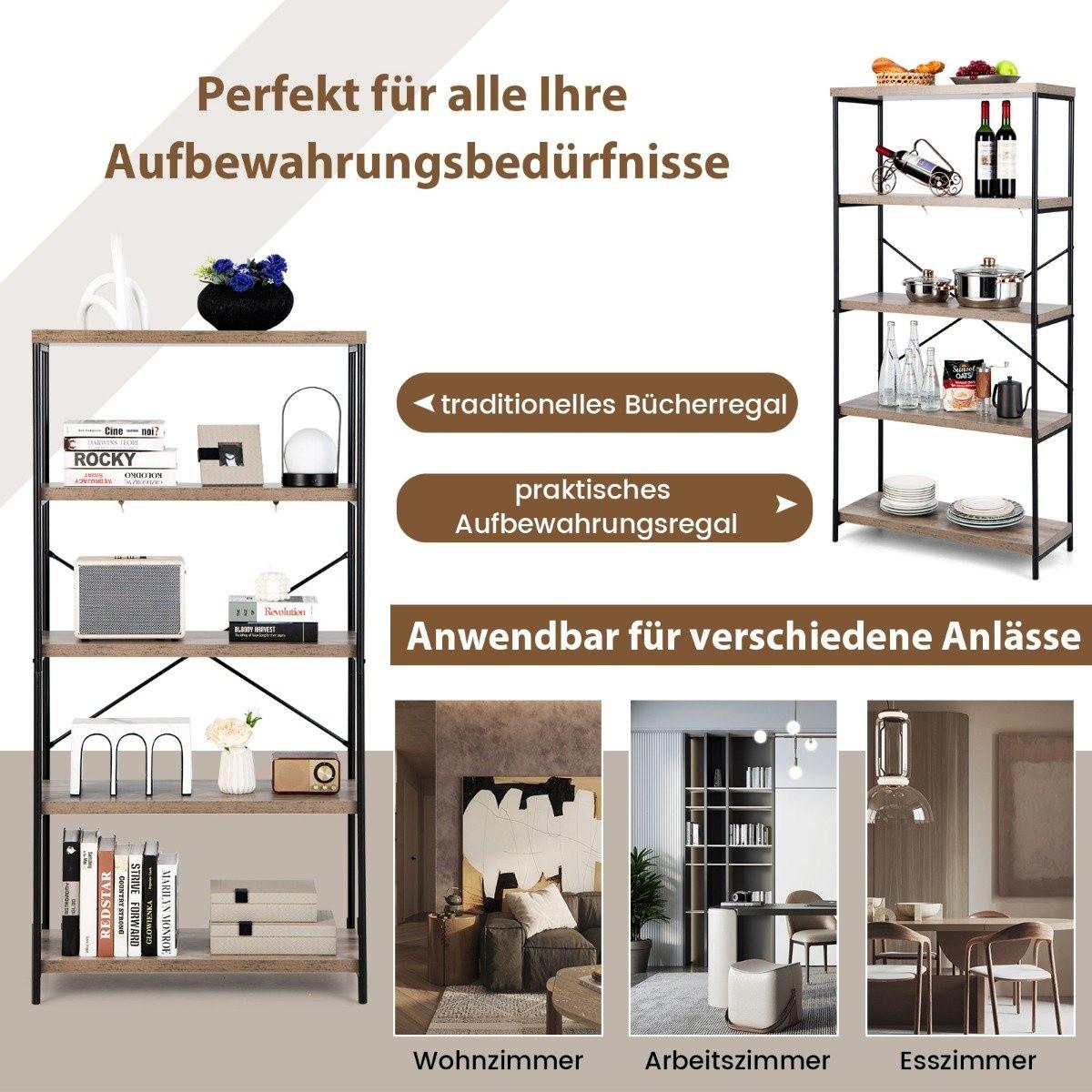 Northix Bücherregal mit 5 Ebenen & Metallrahmen & Industrie-Design Standregal Büroregal Grau  