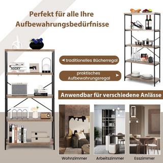 Northix Bücherregal mit 5 Ebenen & Metallrahmen & Industrie-Design Standregal Büroregal Grau  