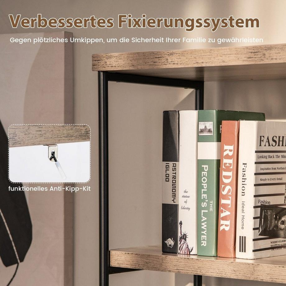 Northix Bücherregal mit 5 Ebenen & Metallrahmen & Industrie-Design Standregal Büroregal Grau  