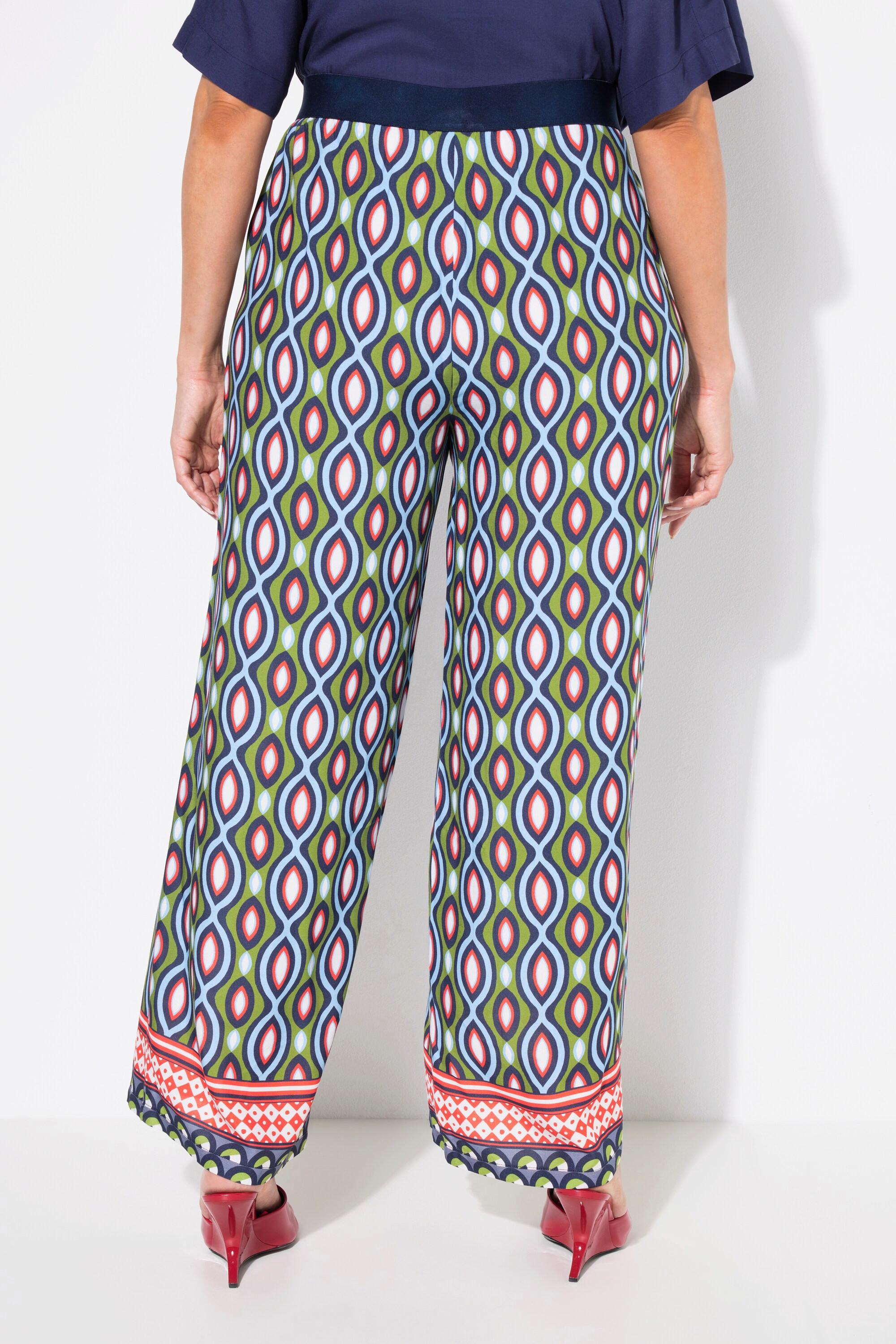 Ulla Popken Pantalon imprimé graphique jambe large taille élastique  