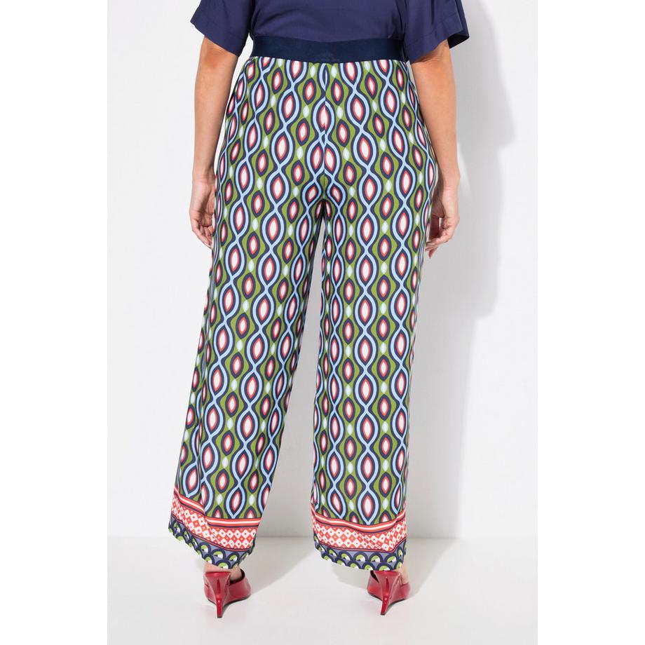 Ulla Popken Pantaloni stampa grafica taglio gamba ampio cintura elastica  