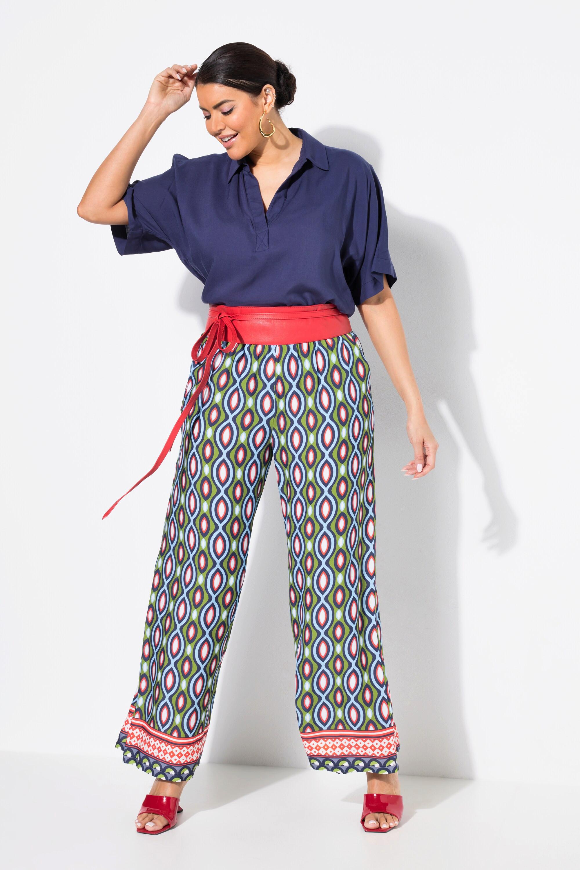 Ulla Popken Pantalon imprimé graphique jambe large taille élastique  