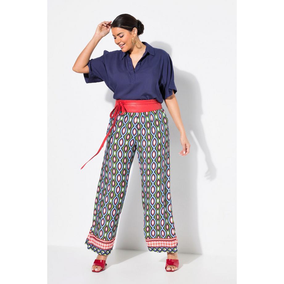 Ulla Popken Pantaloni stampa grafica taglio gamba ampio cintura elastica  