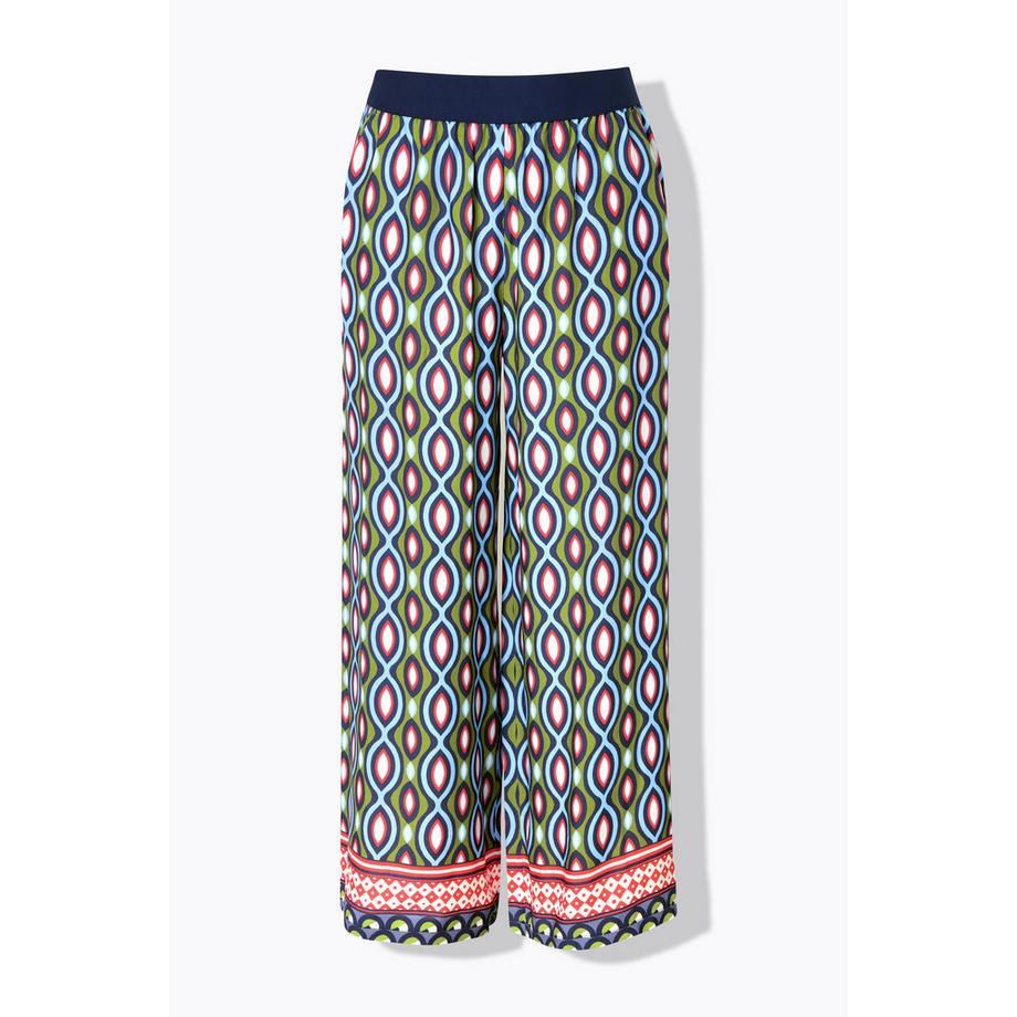 Ulla Popken Pantaloni stampa grafica taglio gamba ampio cintura elastica  
