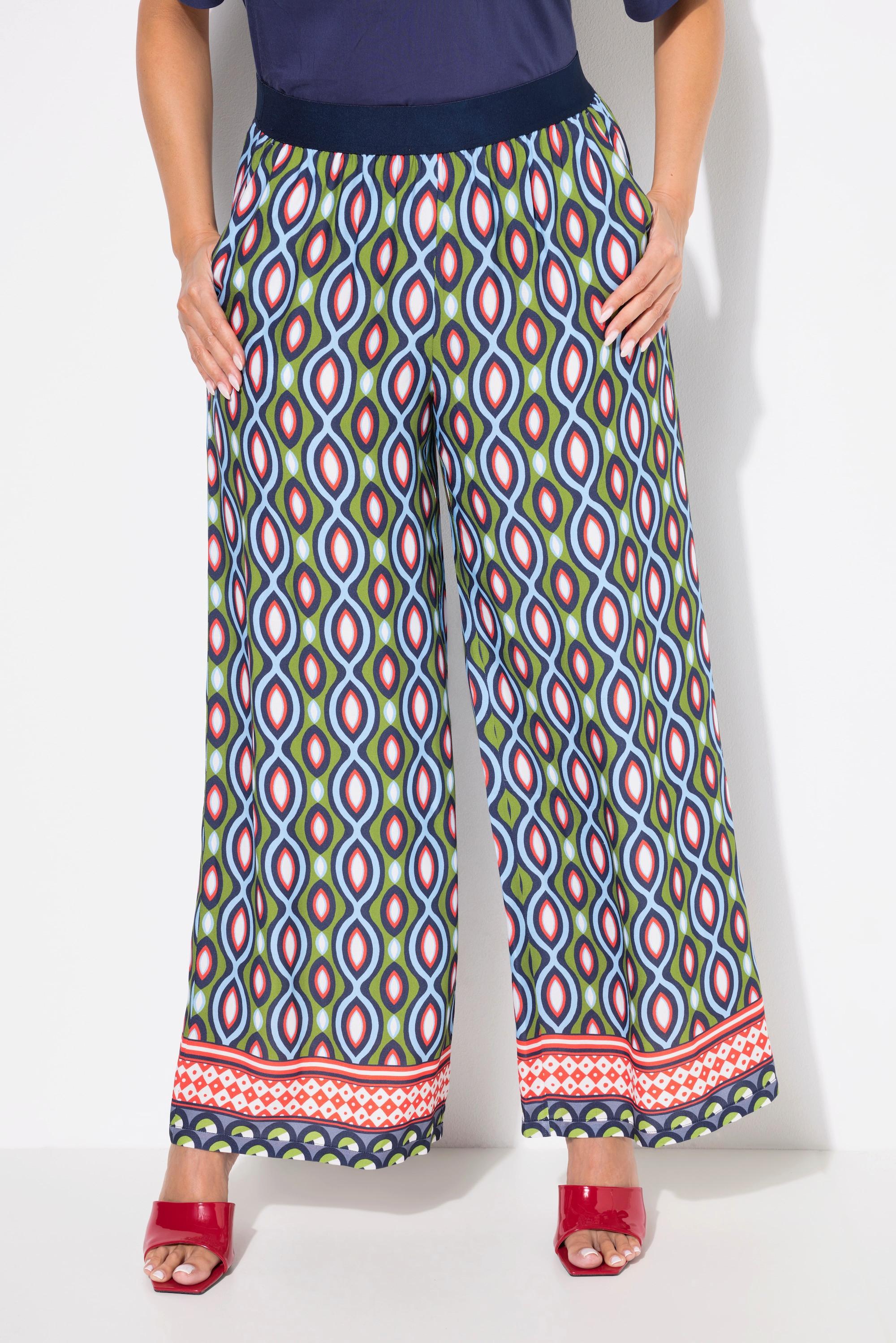 Ulla Popken Pantalon imprimé graphique jambe large taille élastique  