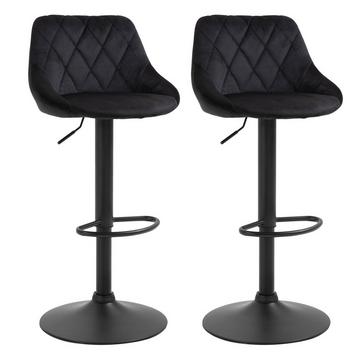 Set Di 2 Sgabelli Da Bar, Regolabile In Altezza, Nero, Sgabello Da Bistrot, Poggiapiedi, Schienale, Velluto, Metallo, 46X48X83-104 Cm