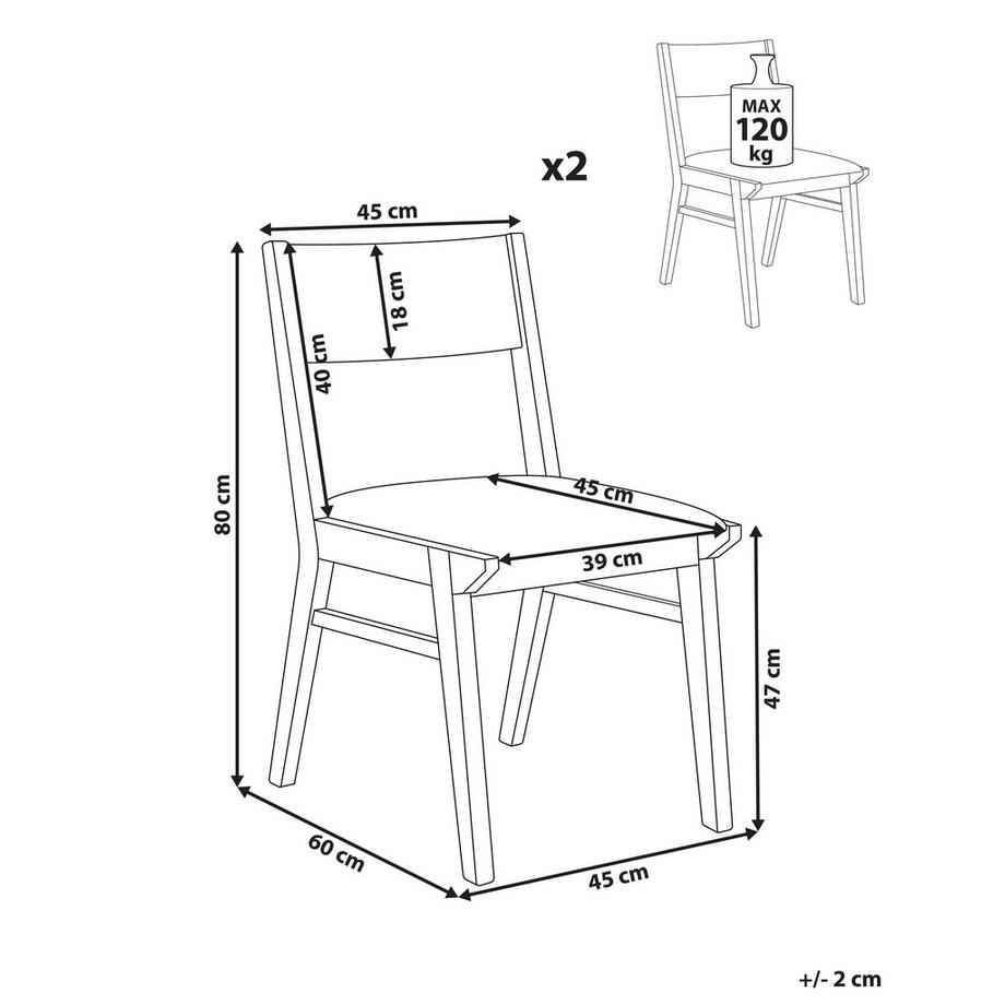 Beliani Lot de 2 chaises de salle à manger en Bois d'hévéa Traditionnel ENOLA  