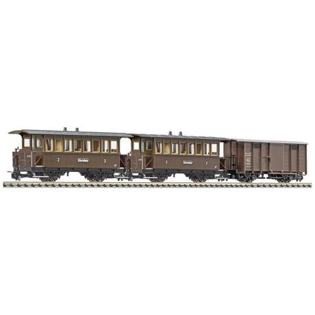 Liliput  Lot de 3 wagons de voyageurs 2 essieux H0e B16 et AB Freightwg. Gwk101 du chemin de fer Zillertal 