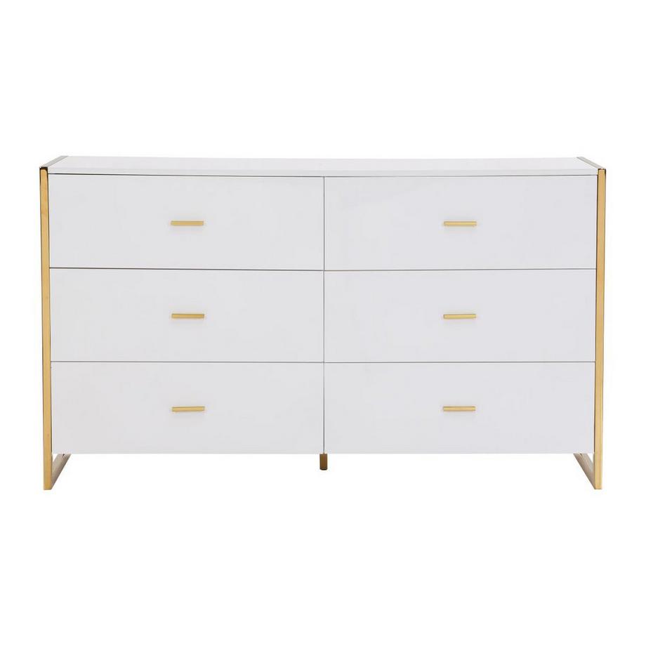 PASCAL MORABITO  Commode 6 tiroirs - MDF - Blanc laqué et doré - OMBRELIA de Pascal Morabito 