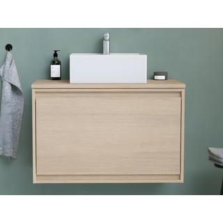 Vente-unique Mobile per bagno sospeso con lavabo da appoggio 80 cm Placcatura Rovere - MESLIVA  