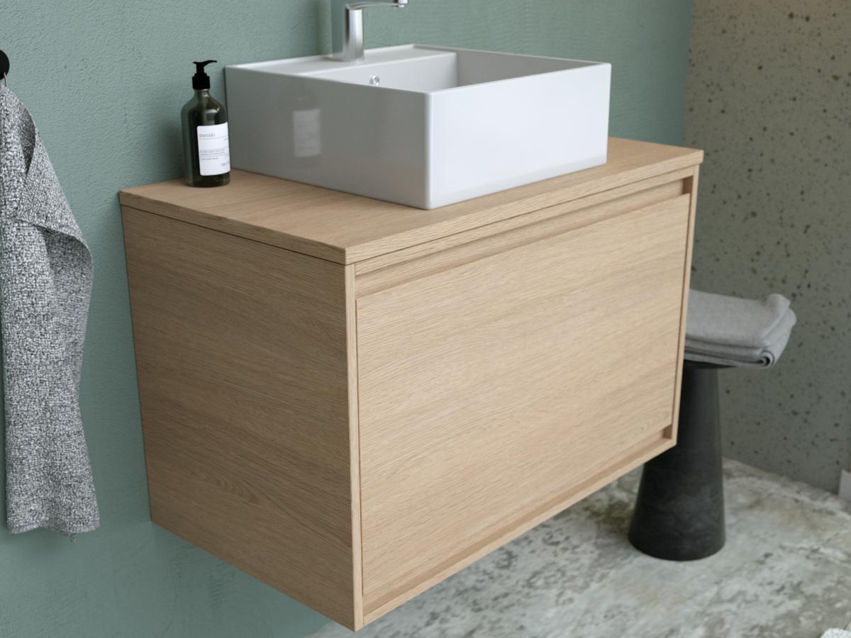 Vente-unique Mobile per bagno sospeso con lavabo da appoggio 80 cm Placcatura Rovere - MESLIVA  