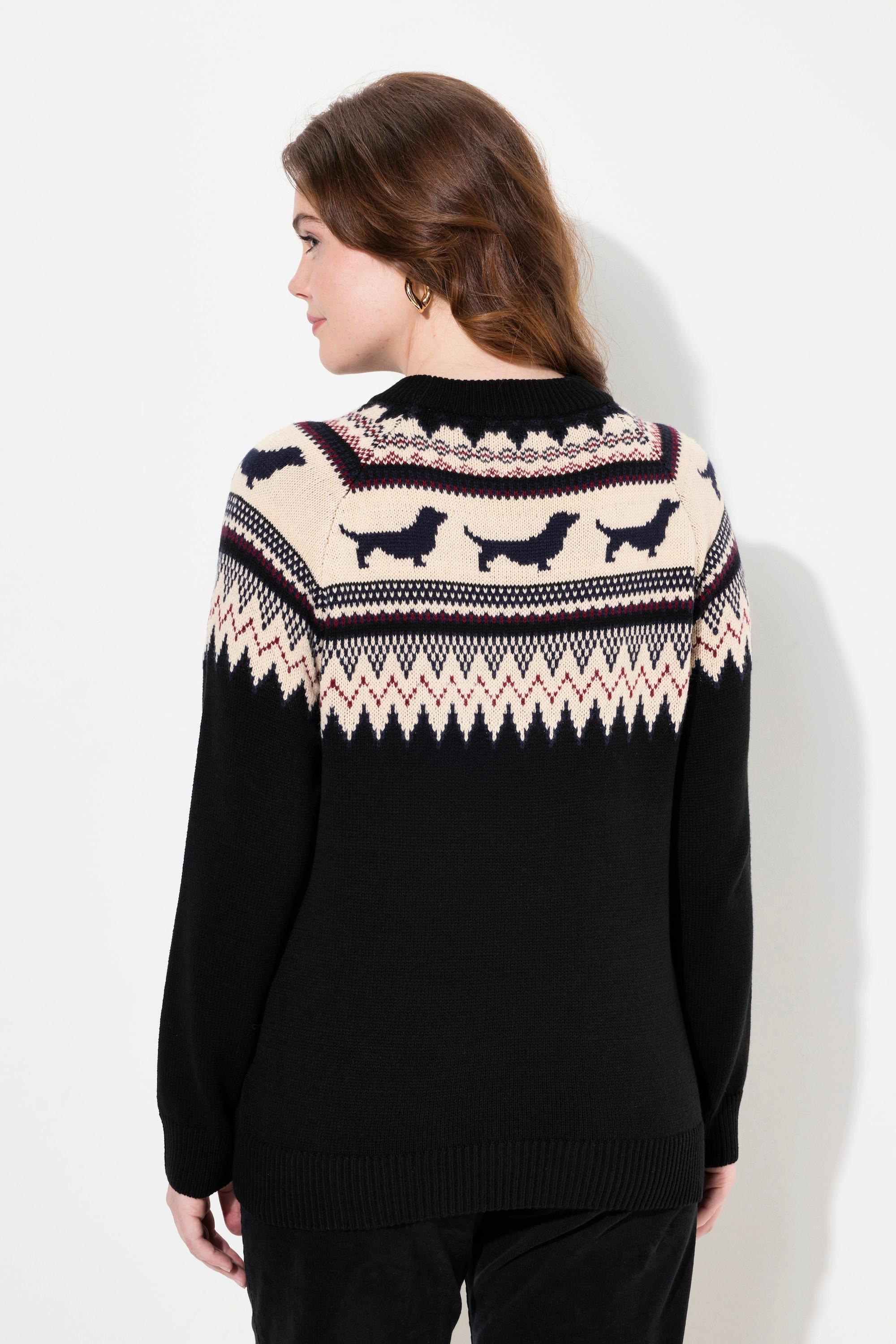 Ulla Popken  Norweger-Pullover, Hunde, Rundhals, Langarm 