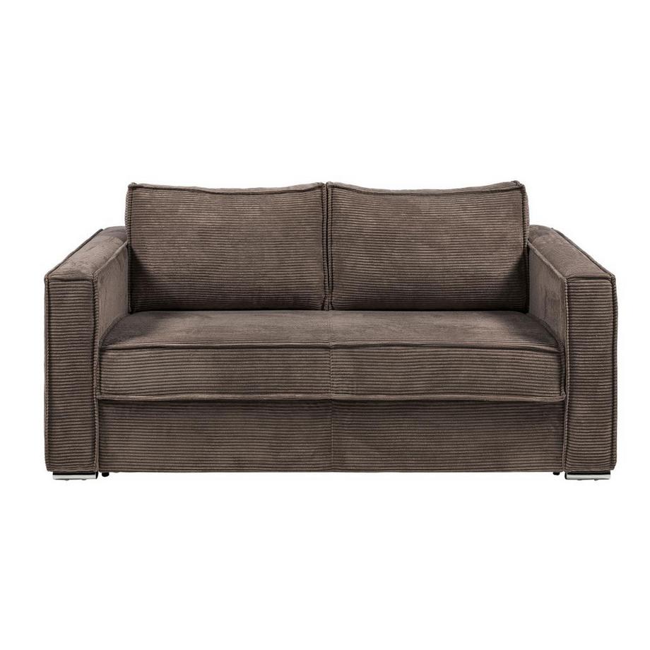 Vente-unique Canapé 3 places convertible express en velours côtelé marron - Couchage 140 cm - Matelas 18 cm LORETO  