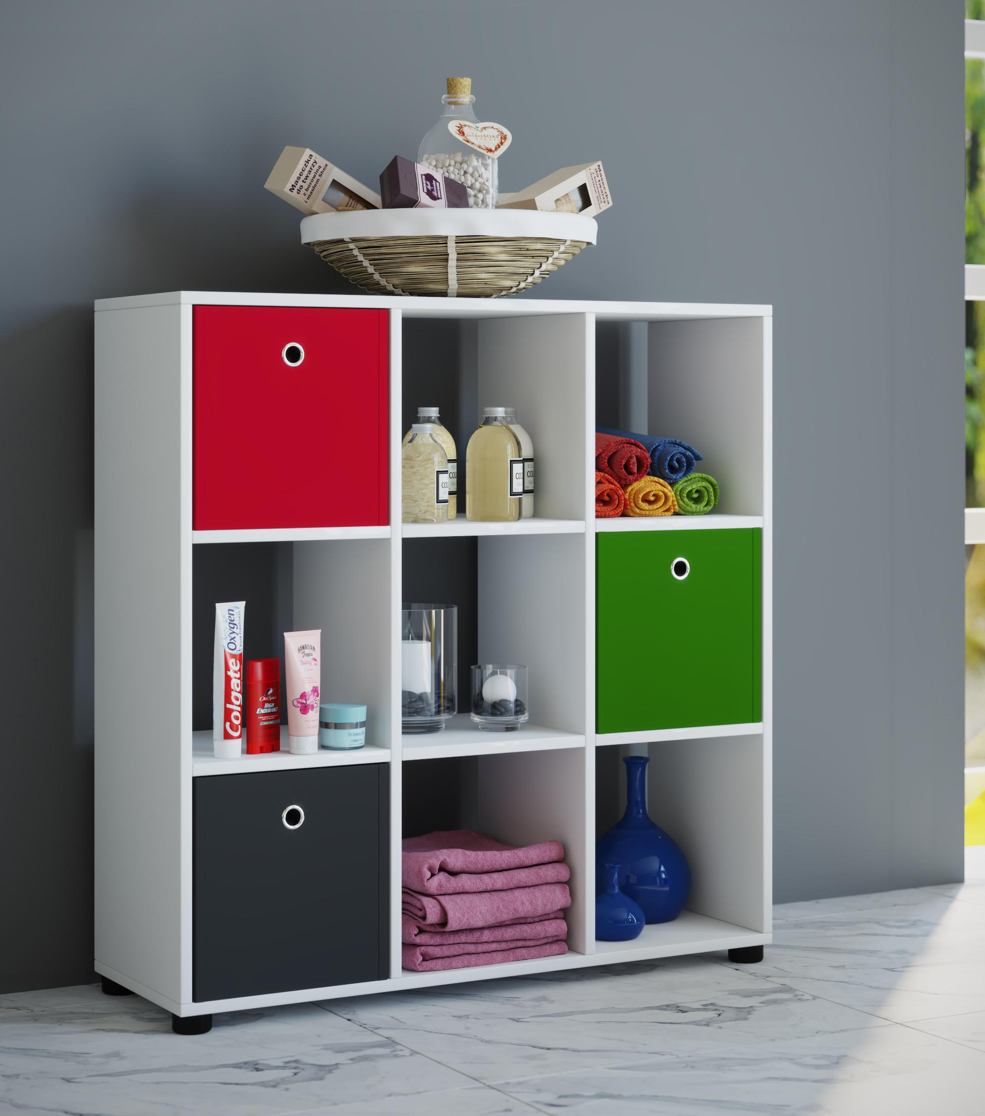 VCM Holz Badregal | Badschrank | Maße: H. 93 x B. 90 x T. 30 cm | Raumteiler - Benos-3x3 Fach  