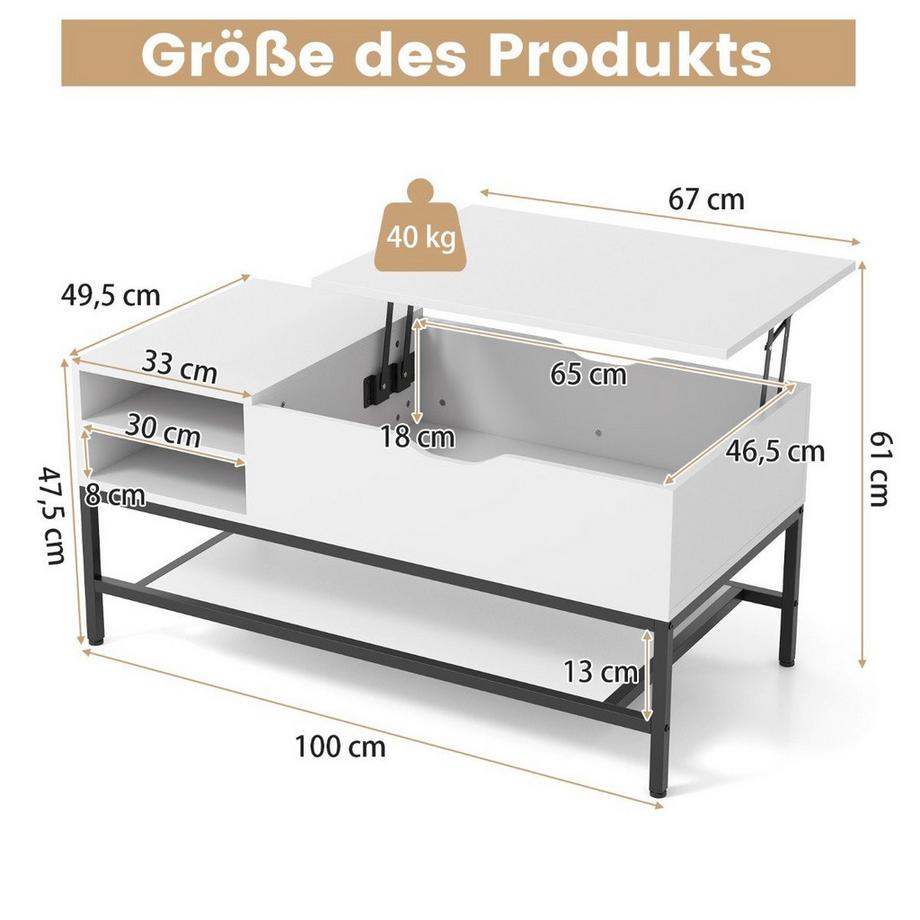 Northix Tavolino da caffè con piano sollevabile e contenitore  