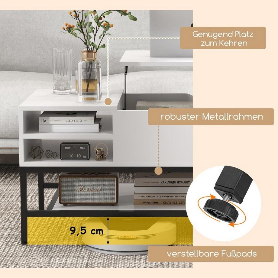 Northix Tavolino da caffè con piano sollevabile e contenitore  